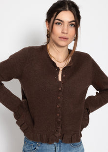 Cardigan with ruffles - dark brown