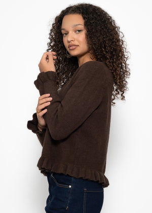Cardigan with ruffles - dark brown