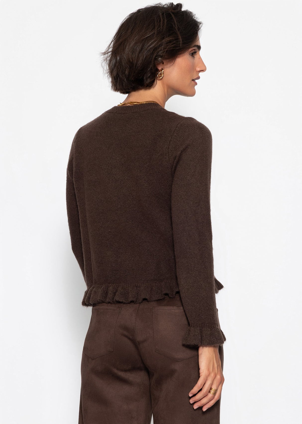 Cardigan mit Rüschen - dunkelbraun