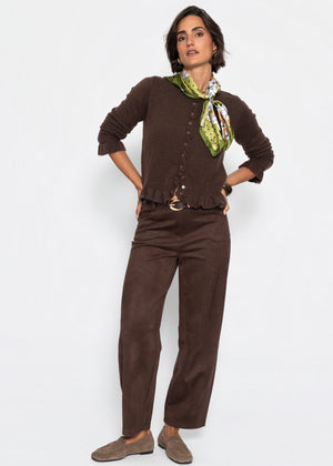 Cardigan mit Rüschen - dunkelbraun