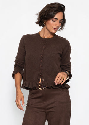 Cardigan mit Rüschen - dunkelbraun