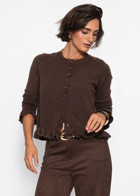 Cardigan mit Rüschen - dunkelbraun