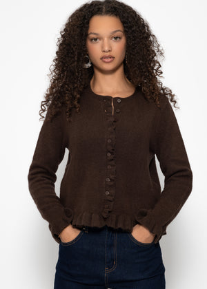 Cardigan with ruffles - dark brown