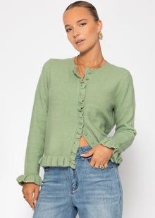 Cardigan with ruffles - sage green