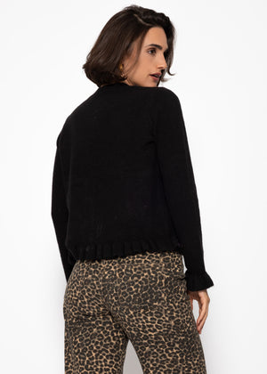Cardigan with ruffles - black