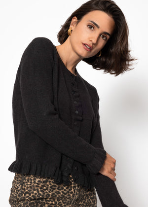 Cardigan with ruffles - black