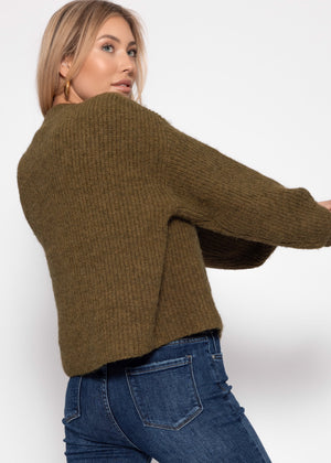 Cardigan mit Rundhalsausschnitt - khaki