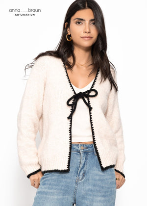 Cardigan with bow closure - beige