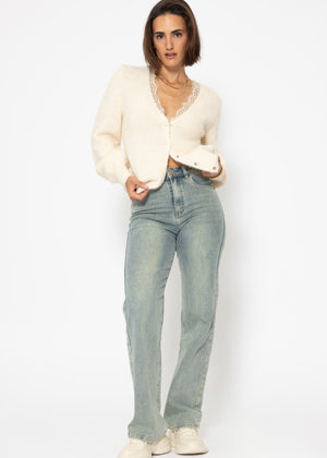 Cardigan with lace neckline - off-white