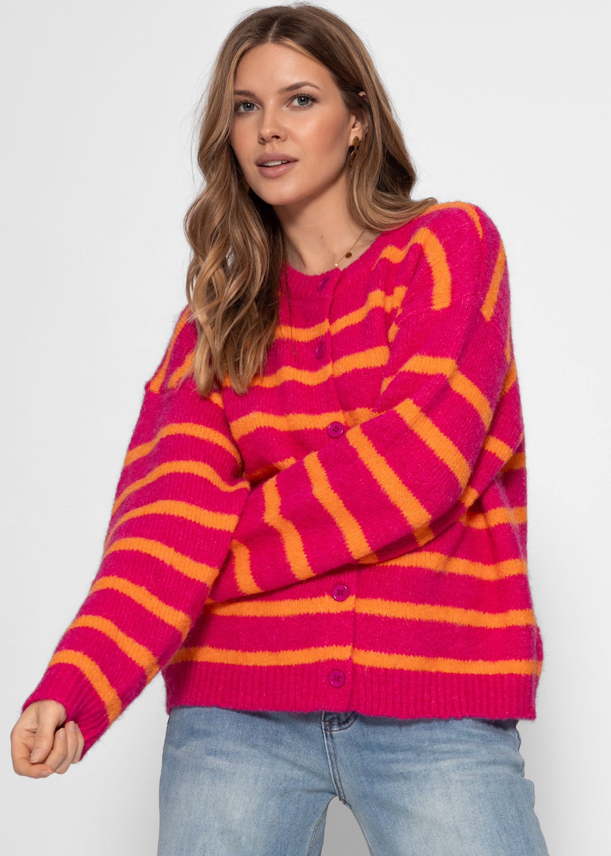 Striped cardigan - orange-pink