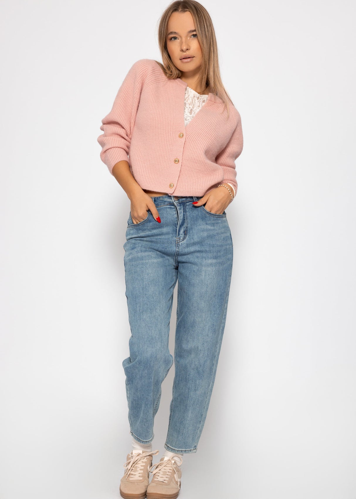 Cardigan mit V-Ausschnitt - altrosa