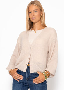 Striped cardigan with V -neck - beige