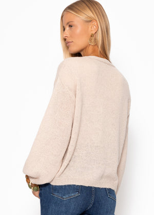 Feinstrick Cardigan mit V-Ausschnitt - beige