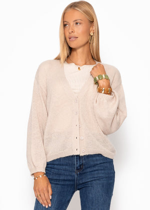Feinstrick Cardigan mit V-Ausschnitt - beige
