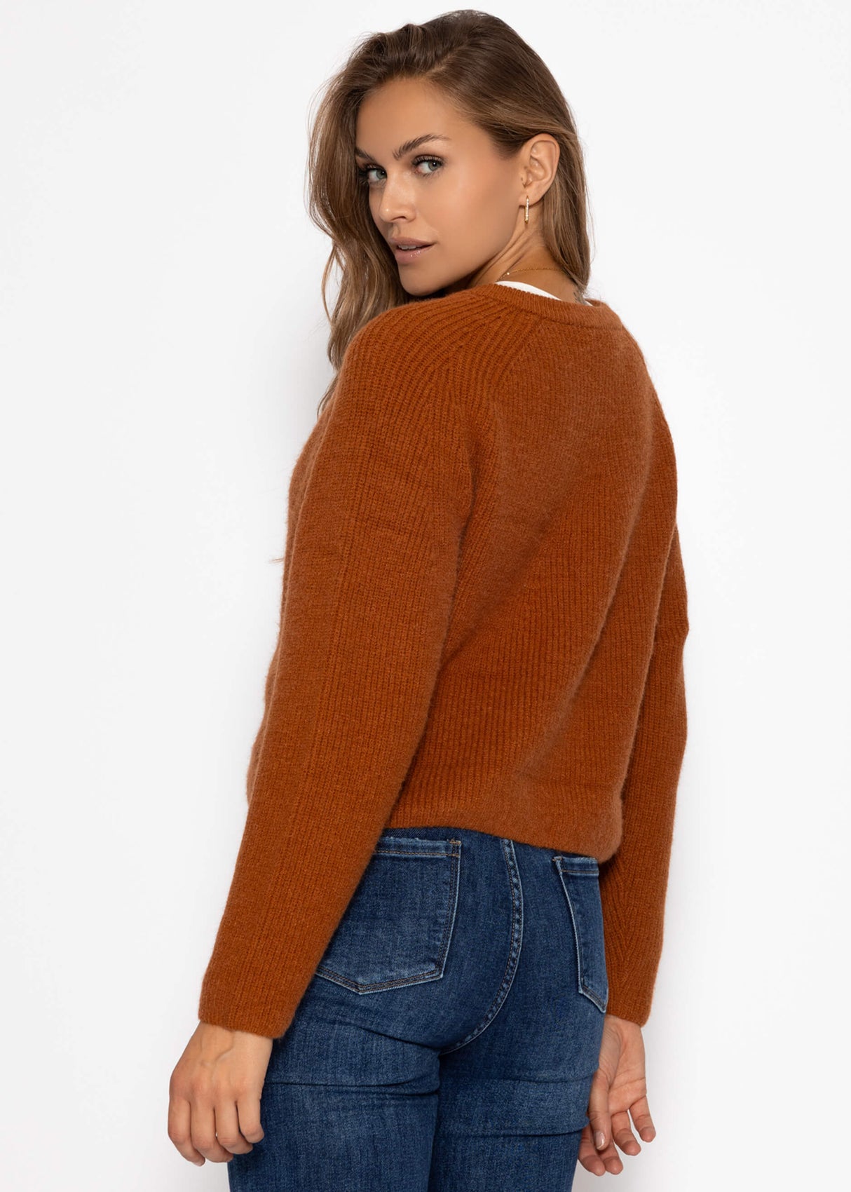 Cardigan mit V-Ausschnitt - braun