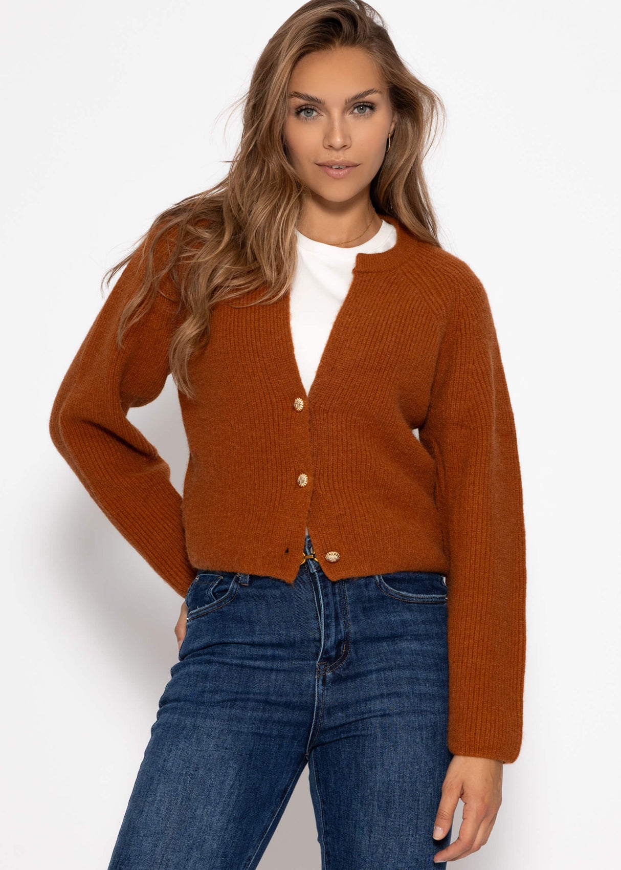 Cardigan mit V-Ausschnitt - braun