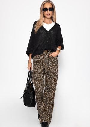 Striped cardigan with V -neck - black