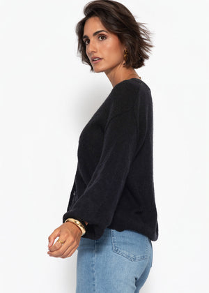 Feinstrick Cardigan mit V-Ausschnitt - schwarz