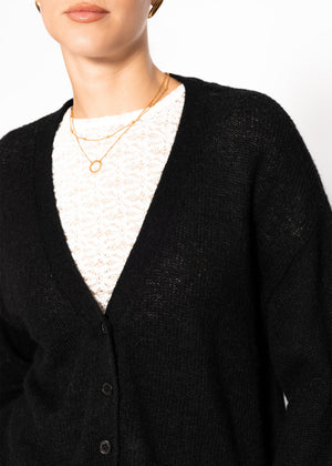 Striped cardigan with V -neck - black