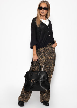 Striped cardigan with V -neck - black