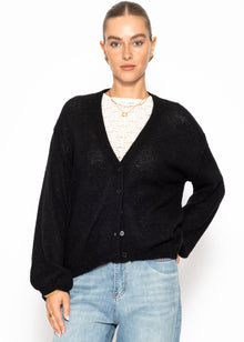 Striped cardigan with V -neck - black