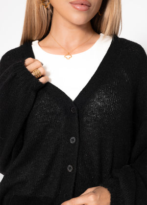 Striped cardigan with V -neck - black