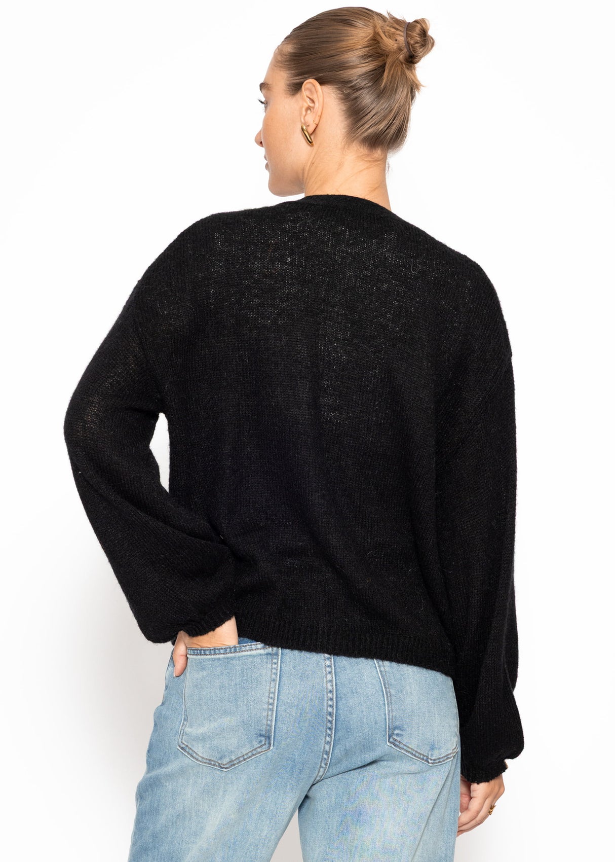 Striped cardigan with V -neck - black