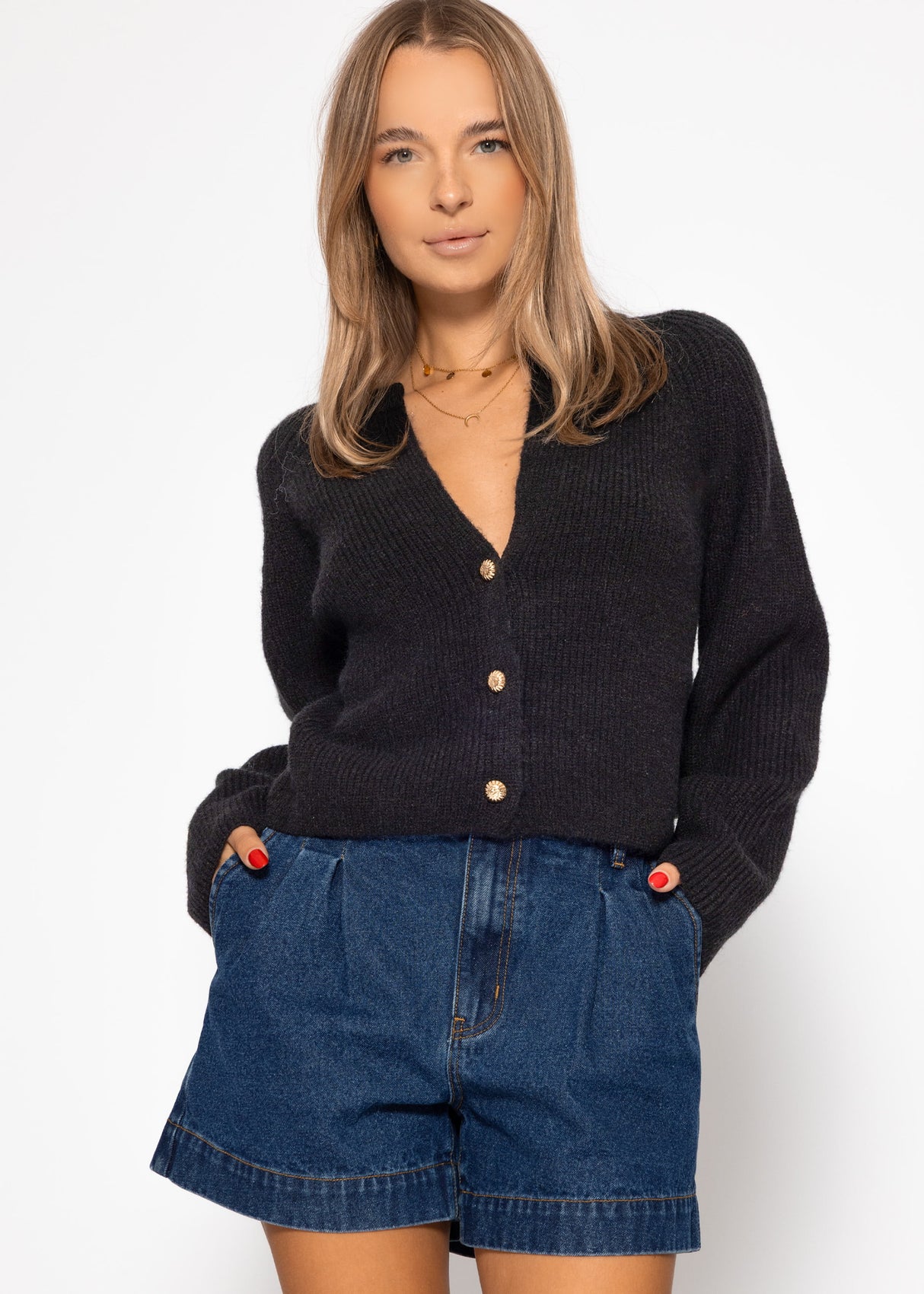 Cardigan mit V-Ausschnitt - schwarz