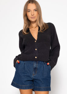 Cardigan mit V-Ausschnitt - schwarz
