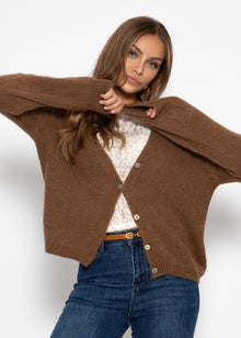 Cardigan mit V-Ausschnitt und Knopfleiste - braun