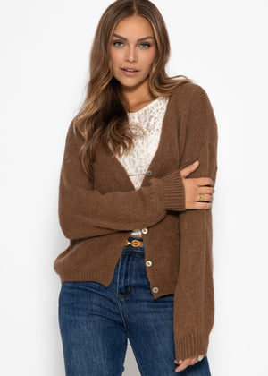 Cardigan mit V-Ausschnitt und Knopfleiste - braun