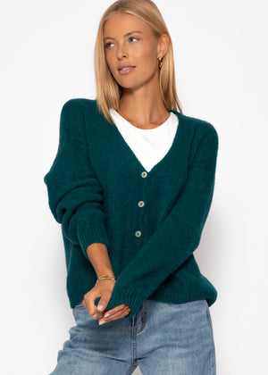 Cardigan with V -neck and button placket - dark green