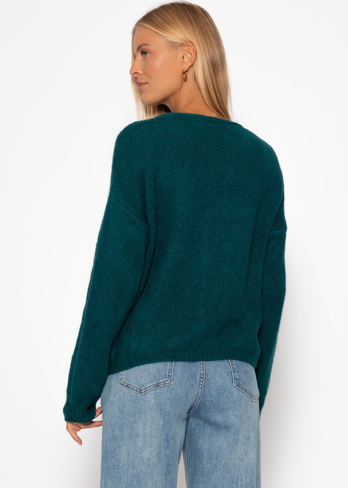 Cardigan with V -neck and button placket - dark green