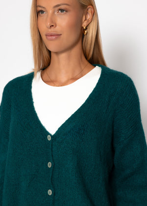 Cardigan with V -neck and button placket - dark green