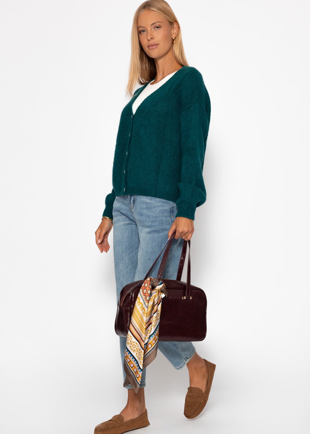Cardigan with V -neck and button placket - dark green