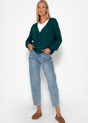 Cardigan with V -neck and button placket - dark green