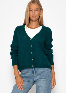 Cardigan with V -neck and button placket - dark green