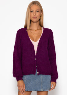 Cardigan with V -neck and button placket - Plum