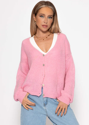 Cardigan with V -neck and button placket - pink