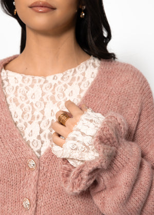 Cardigan with flounces - dusky pink