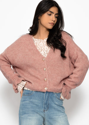 Cardigan with flounces - dusky pink