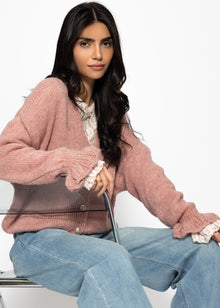 Cardigan with flounces - dusky pink