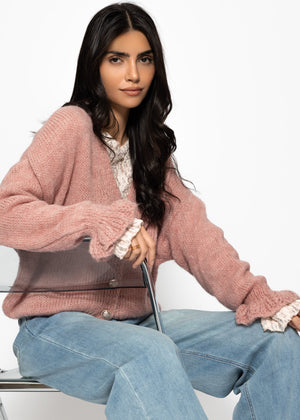 Cardigan with flounces - dusky pink