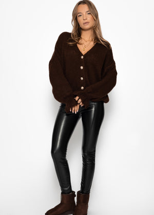 Cardigan mit Volants - braun