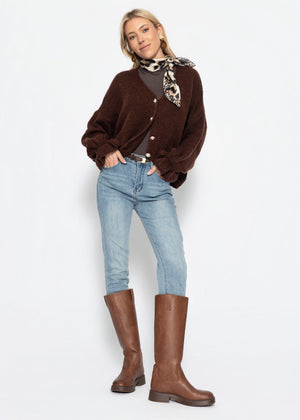 Cardigan mit Volants - braun
