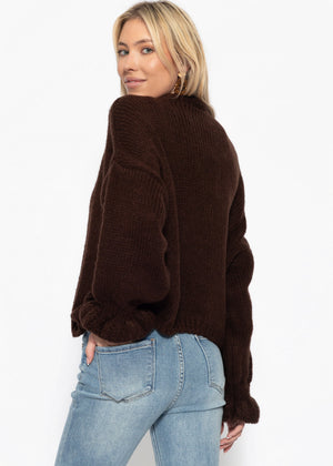 Cardigan mit Volants - braun