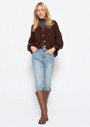 Cardigan mit Volants - braun
