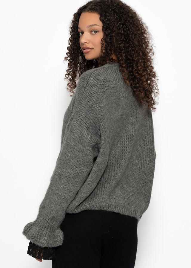 Cardigan mit Volants - dunkelgrau