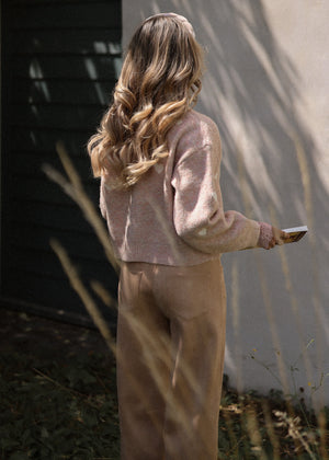 Cardigan mit weißen Herzen - beige