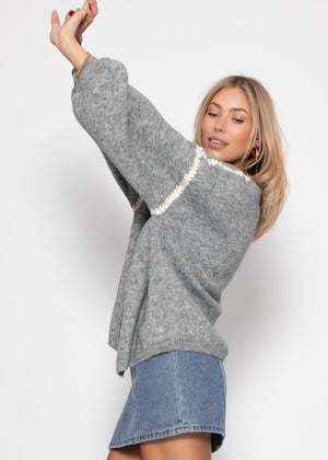 Cardigan with decorative stitching - gray